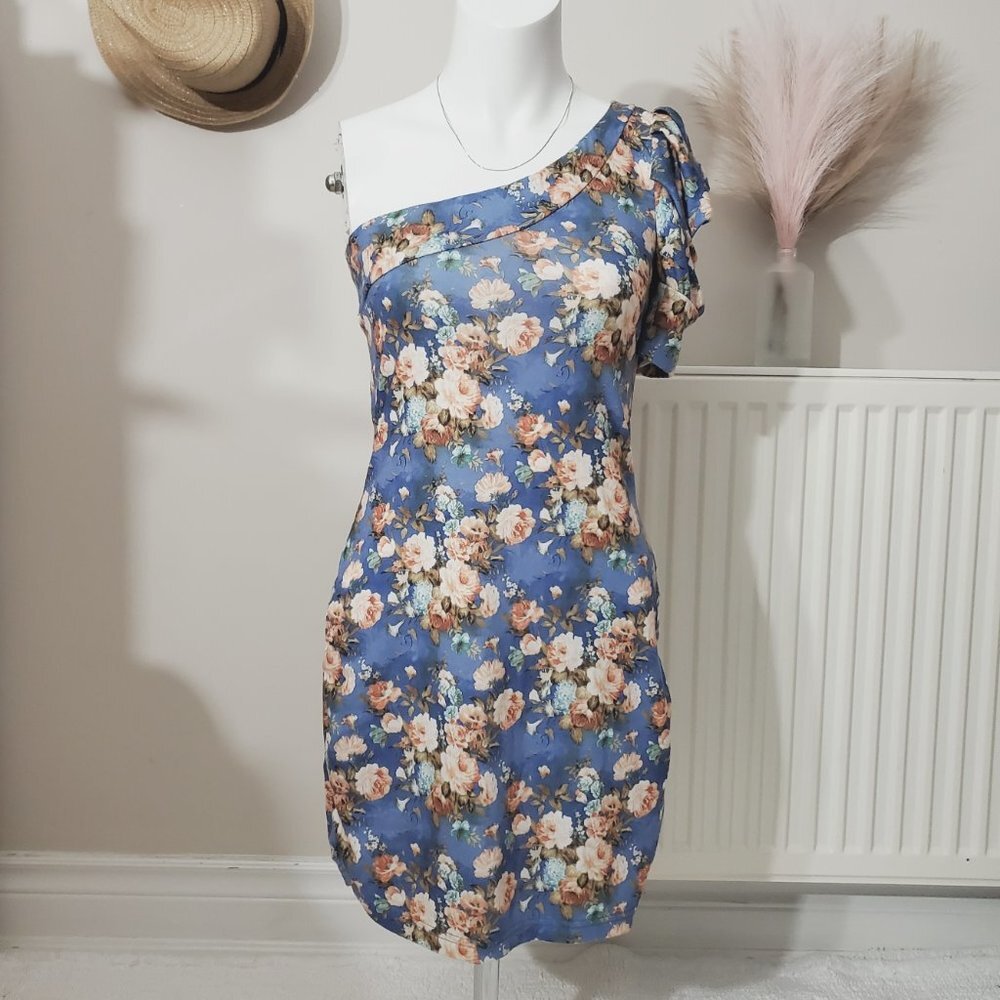 KATIE BOUTIQUE - Off Shoulder puff sleeve floral ruched dress- retro-vin…